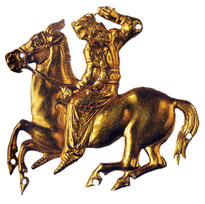 Золотая нашивная блаха с изображением скифского всадника