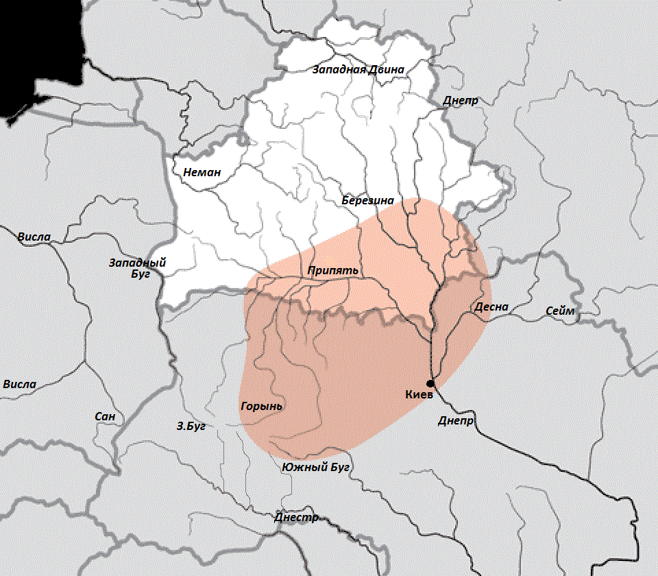Милоградская культура на карте современной Белоруссии и Украины
