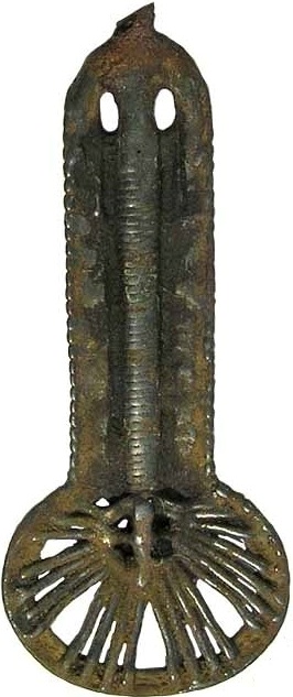 Ажурная биметаллическая (железо, бронза) булавка милоградской культуры (подгорцевская группа)