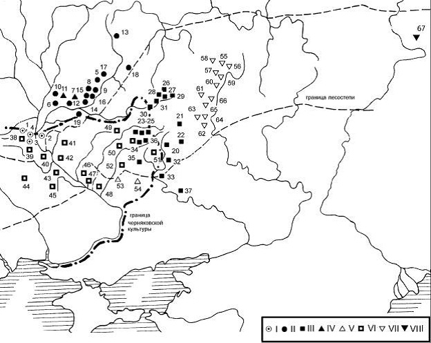 Карта киевской культуры по А. Обломскому и Р. Терпиловскому