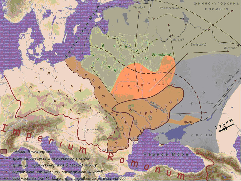Приблизительное размещение народов на территории Готского царства
