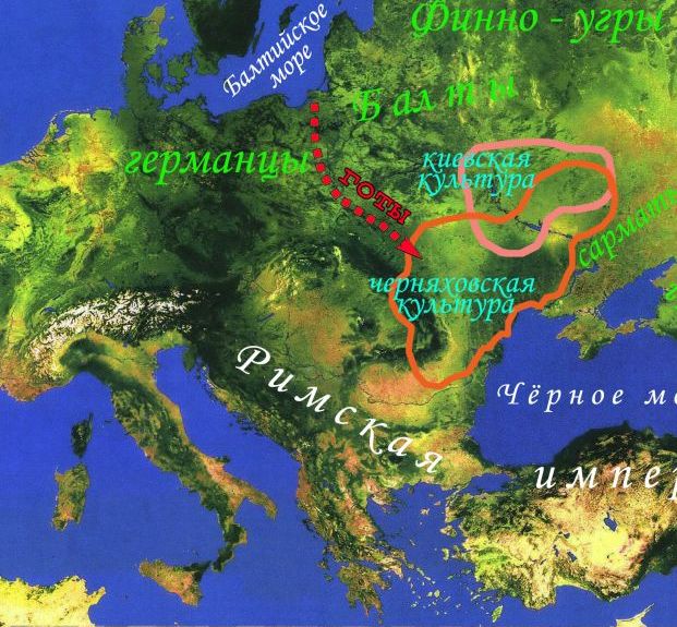 Черняховская и киевская культуры на карте Восточной Европы