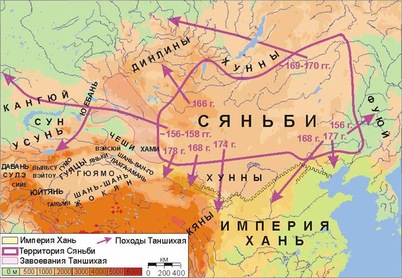 Завоевательные походы Таншихая на карте А. Родионова к книге Л. Гумилева