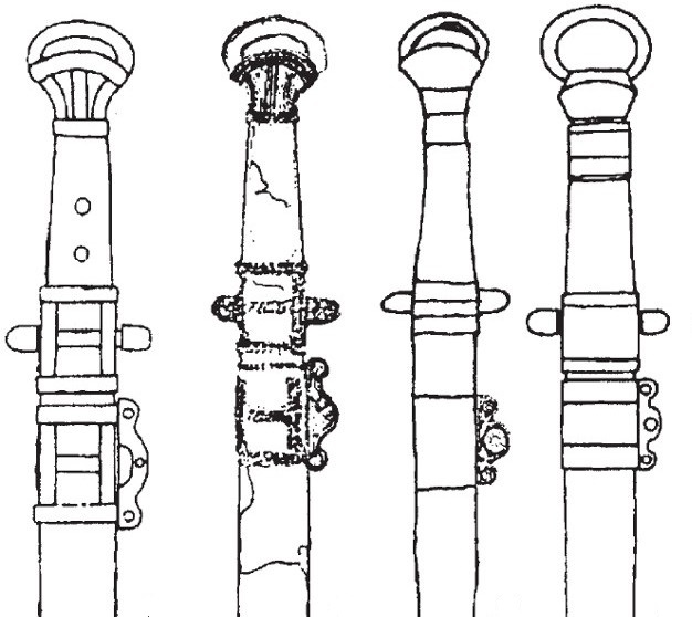 Мечи с кольцевым навершием аварского типа. Слева направо: Боча, Кунбабонь, Перещепина, Кунагота