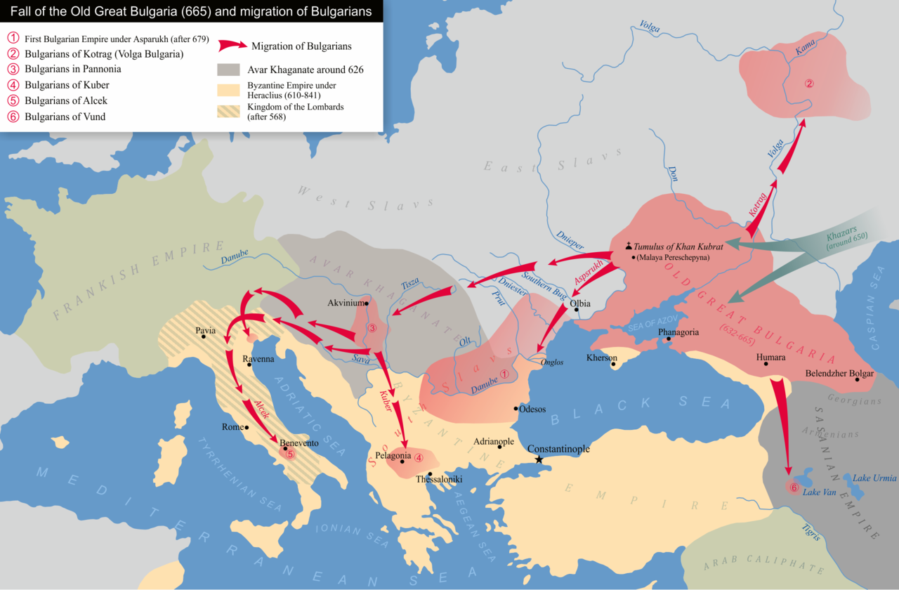Схема расселения булгарских племён из Великой Старой Булгарии