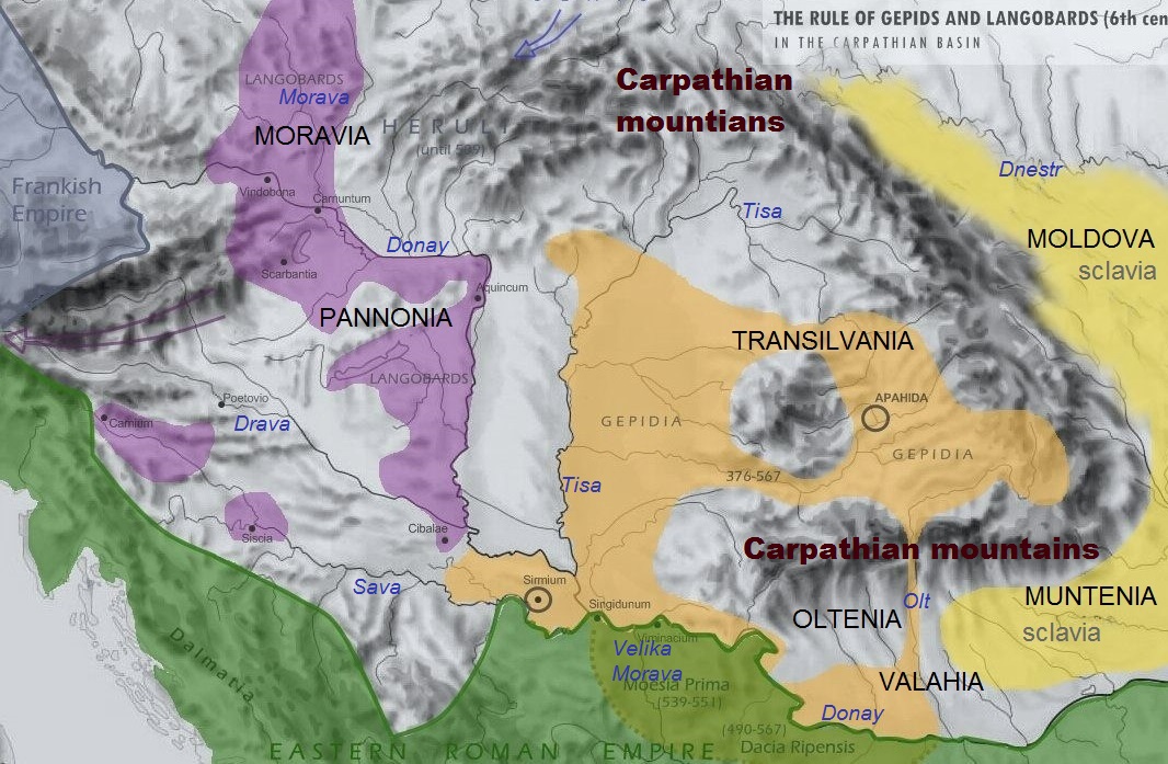 Владения лангобардов, гепидов и склавинов на границах Византийской империи 