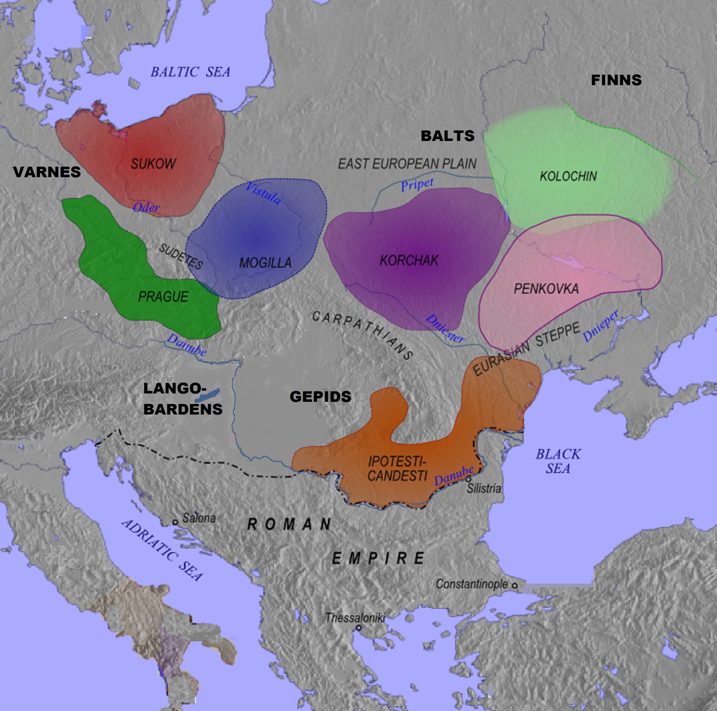 Бесфибульные, горшечные археологические культуры Восточной Европы 5 - 7 веков нашей эры