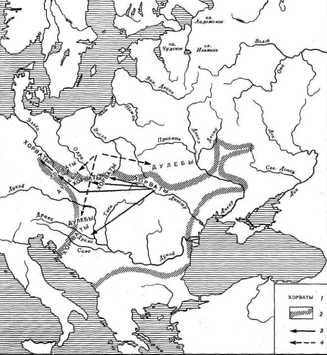 Карта распространения праславянских этнонимов из книги В. Седова Происхождение и ранняя история славян