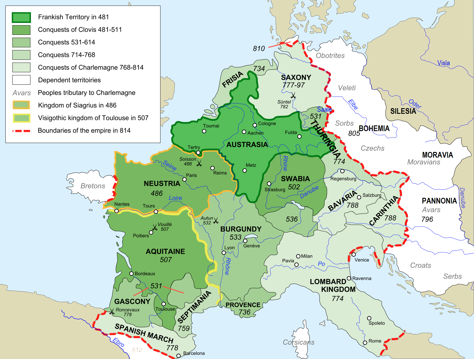 Территории франков с 481 года до периода правления Карла Великого