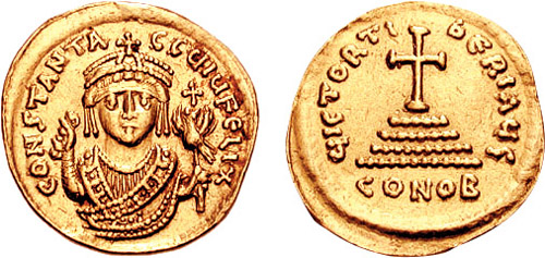 Золотой солид императора Тиверия II Константина