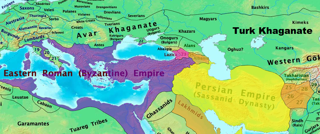 Четыре раннесредневековые империи: Византия, Персия, Аварский и Тюркский каганаты