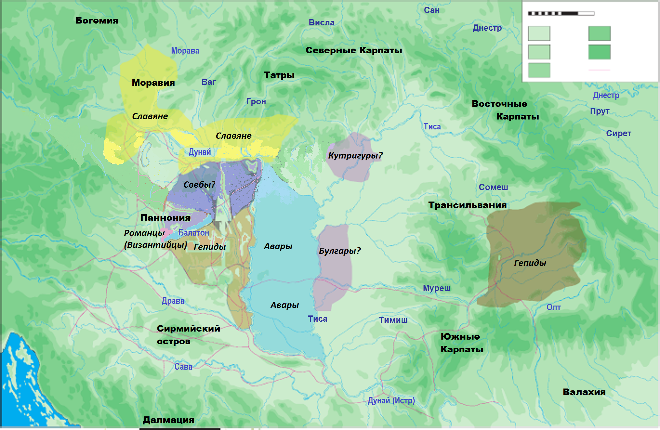 Распределение этнических элементов внутри Аварского каганата по П. Штадлеру