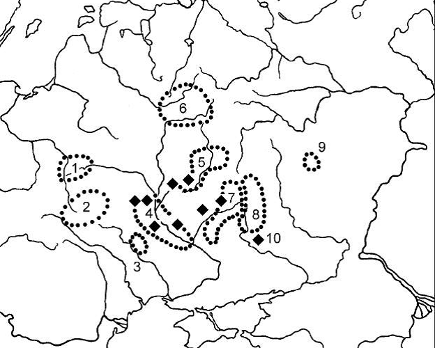 Карта
позднезарубинецких анклавов