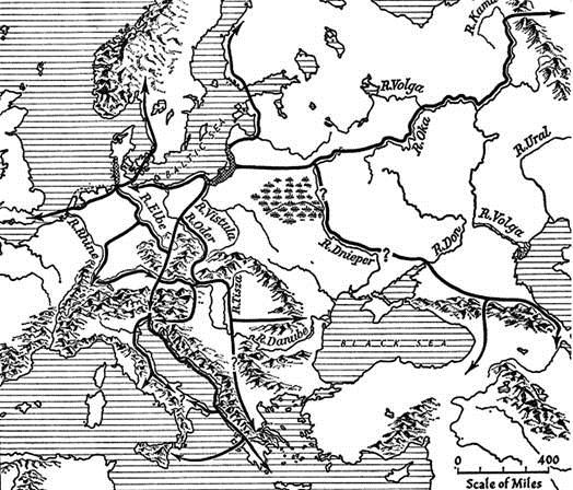 Пути распространения янтаря в Европе по М. Гимбутас