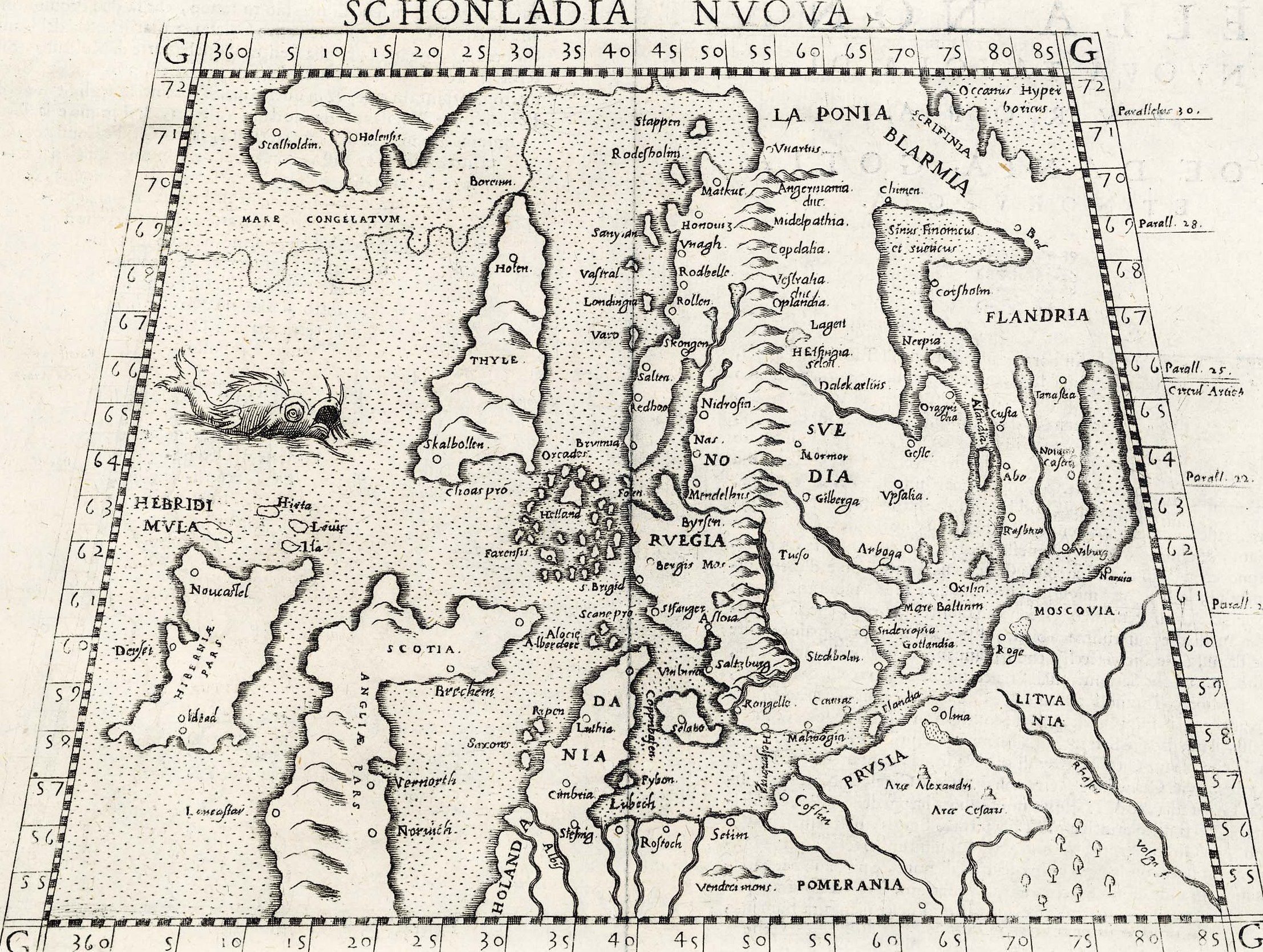 Карта 16 века с изображением острова Фуле (Туле)
