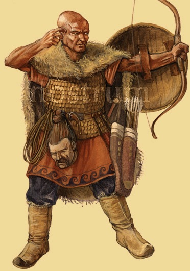 Гуннский воин с луком в руках. Реконструкция