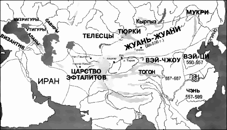 Карта Центральной Азии середины 6 века