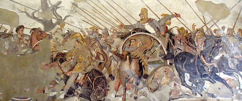 Александр преследует Дария при Гавгамелах. Римская мозаика. Вилла в городе Помпеи
