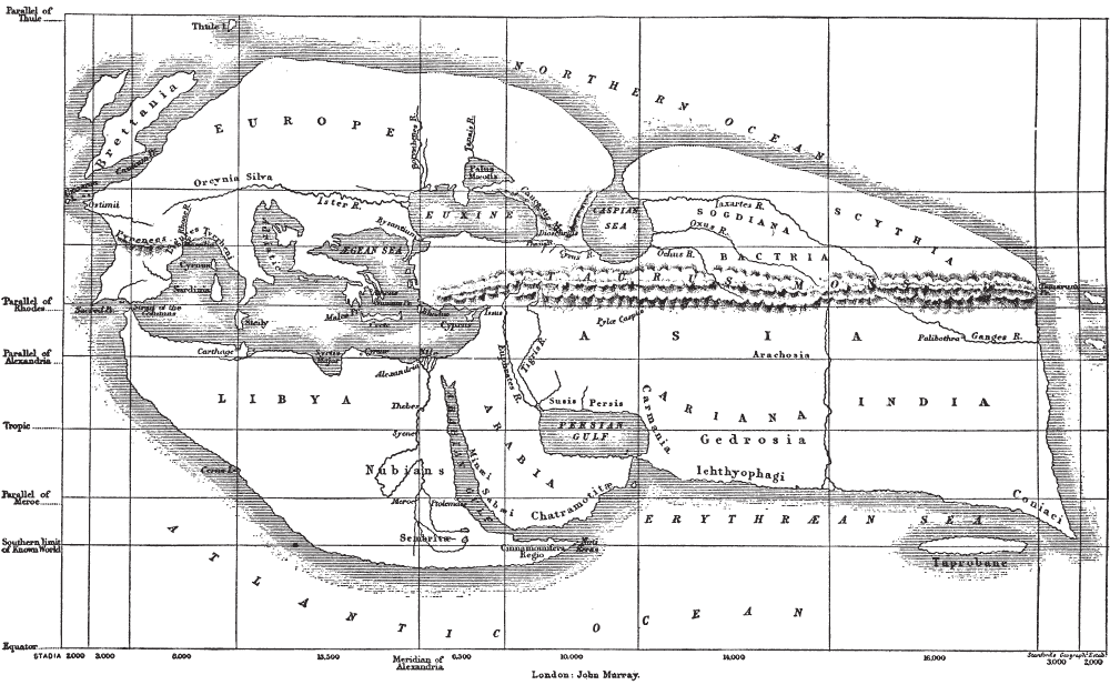 Карта мира по Эратосфену. Около 300 года до нашей эры